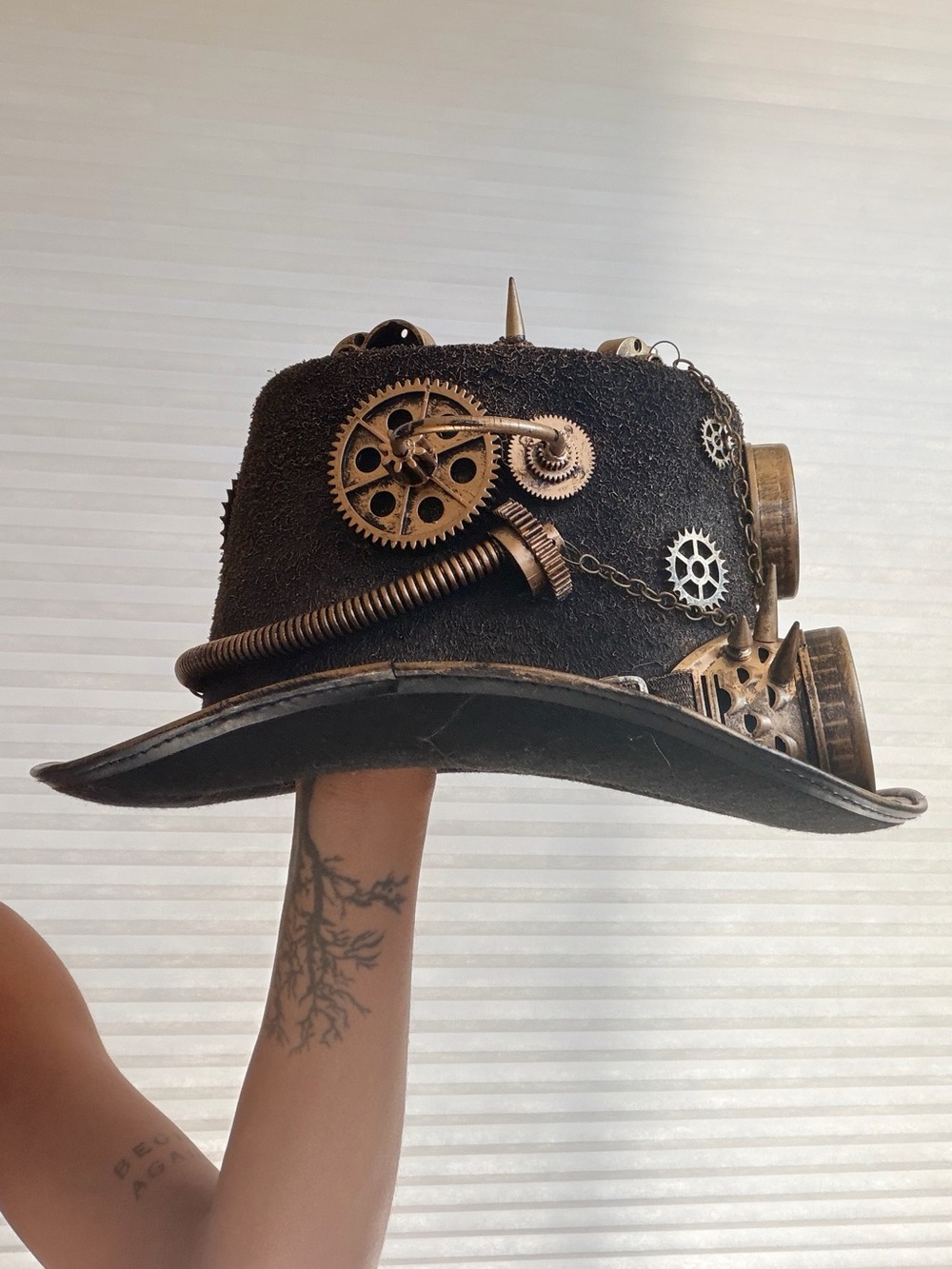 Steampunk Industrial Top Hat with Clock & Goggles – Handmade Statement Piece - Picture 9 of 15